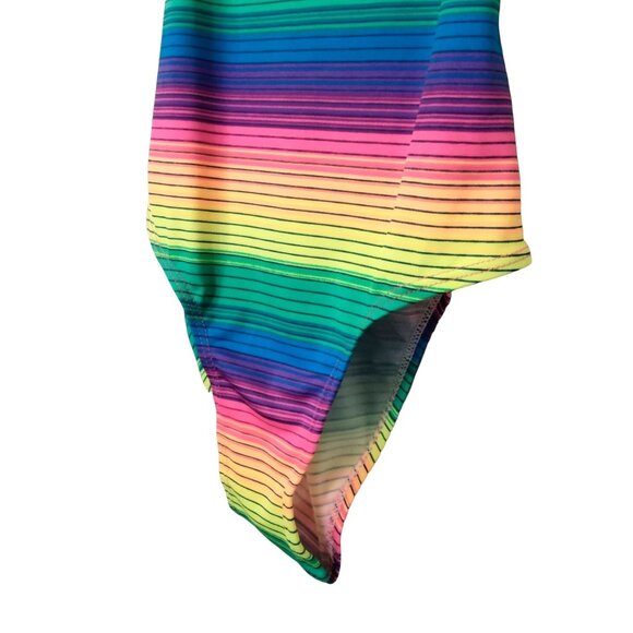 Girls One-Piece Swimsuit 9/10 Rainbow Striped Crisscross Back Summer Pool Outfit - Picture 3 of 8